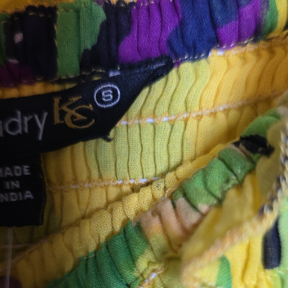 Vibrant Yellow and Green Boho Midi Skirt - Picture 3 of 7
